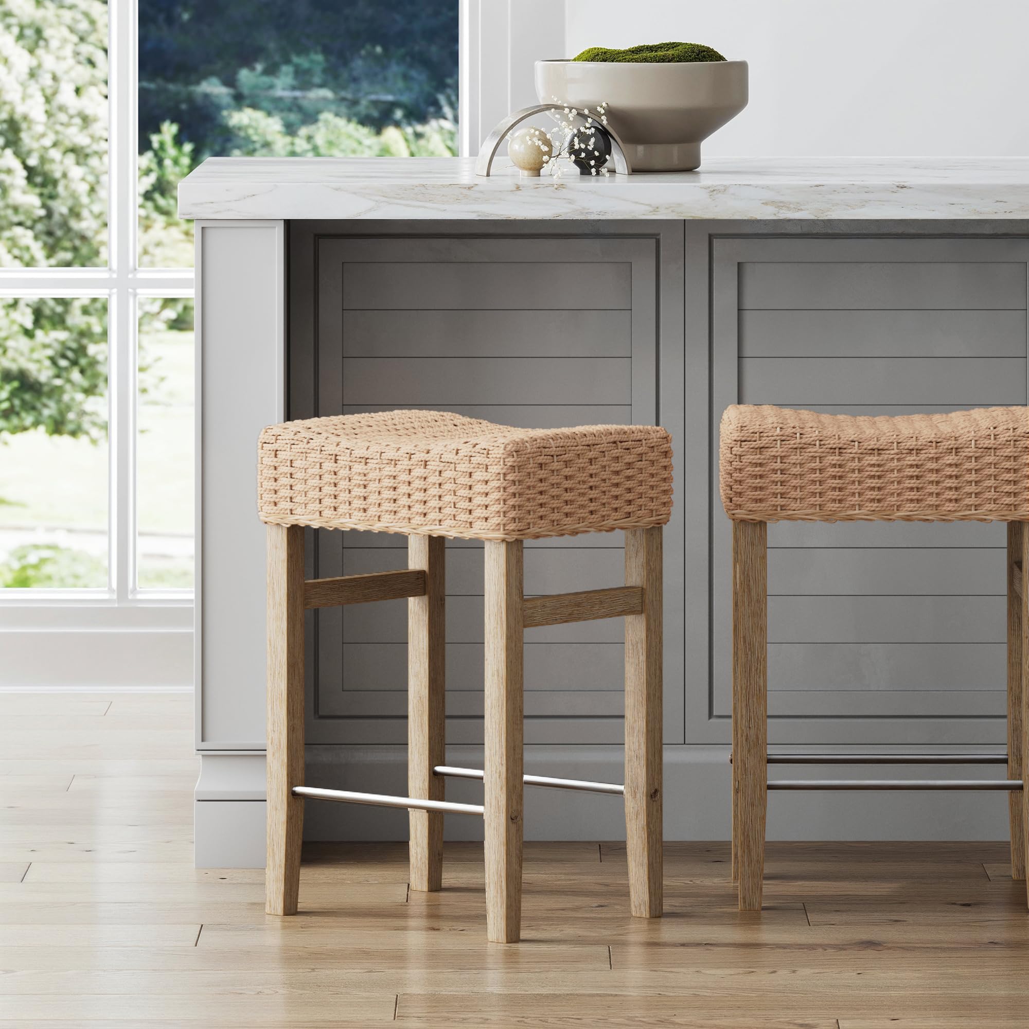 Amazon.com: Nathan James Harvey Rattan Bar Stool, Bohemian Counter